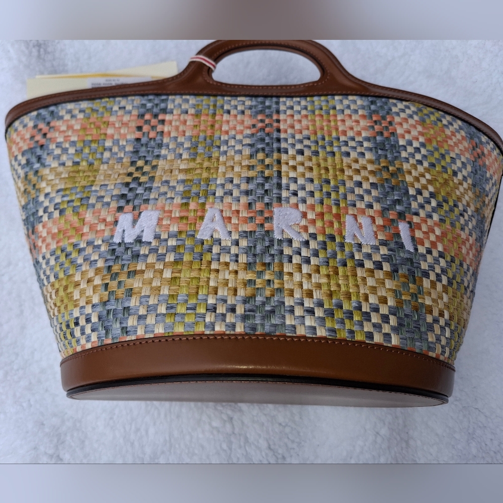 Marni NWT Tropicalia Multicolor Lemon Apricot Moca Woven Bag - Picture 12 of 16